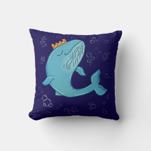 Coussin Baleine Roi avec Couronne   Art Populaire Océaniqu