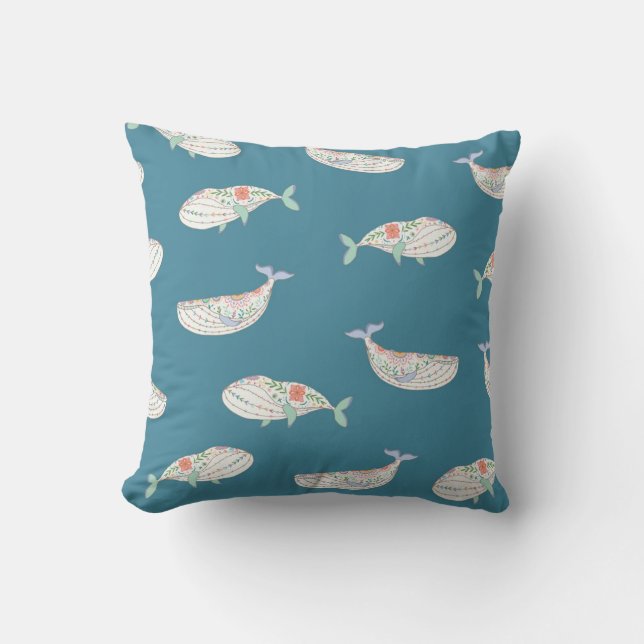 Coussin Baleine scandinave, animaux de mer motif (Recto)