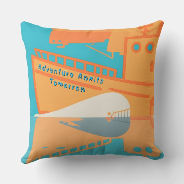 Coussin Baleine sous le port - L'aventure attend demain (Verso)