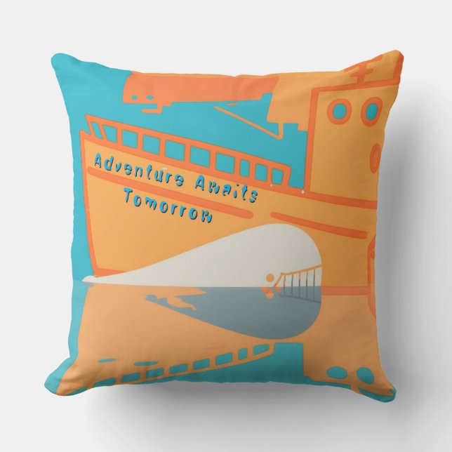 Coussin Baleine sous le port - L'aventure attend demain (Recto)