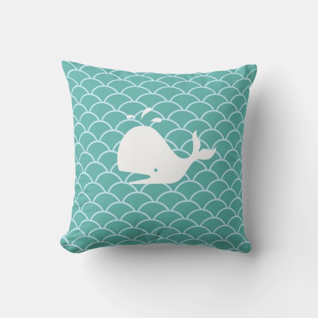 Coussin Baleine sur des vagues sarcelles (Recto)