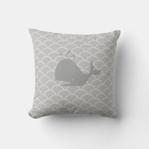 Coussin Baleine sur les vagues gris argenté