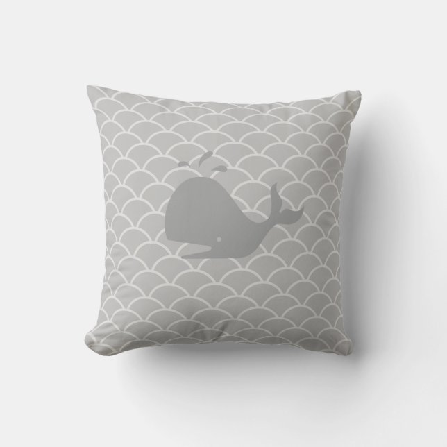 Coussin Baleine sur les vagues gris argenté (Recto)