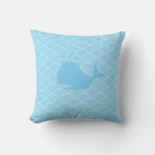 Coussin Baleine sur vagues turquoise
