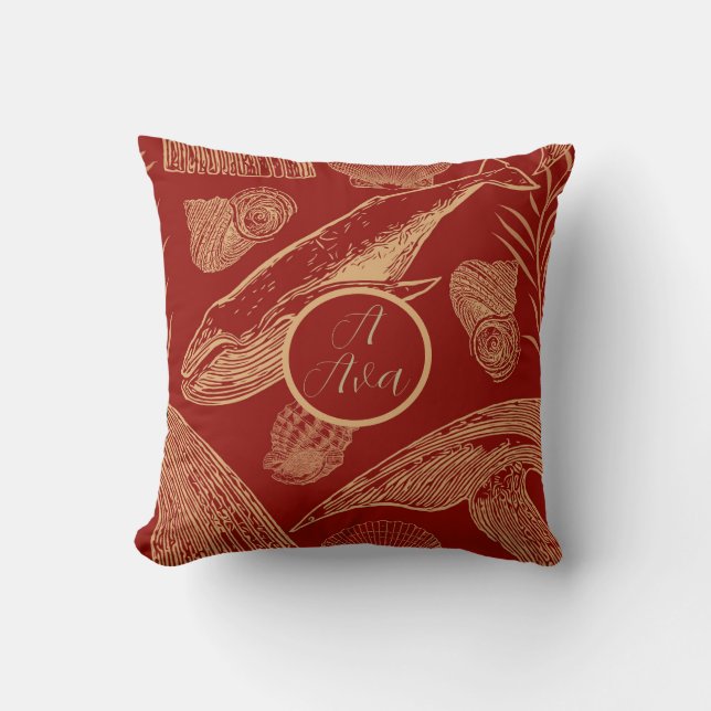 Coussin Baleine Vintage côtière, Nourriture, Rouge (Recto)