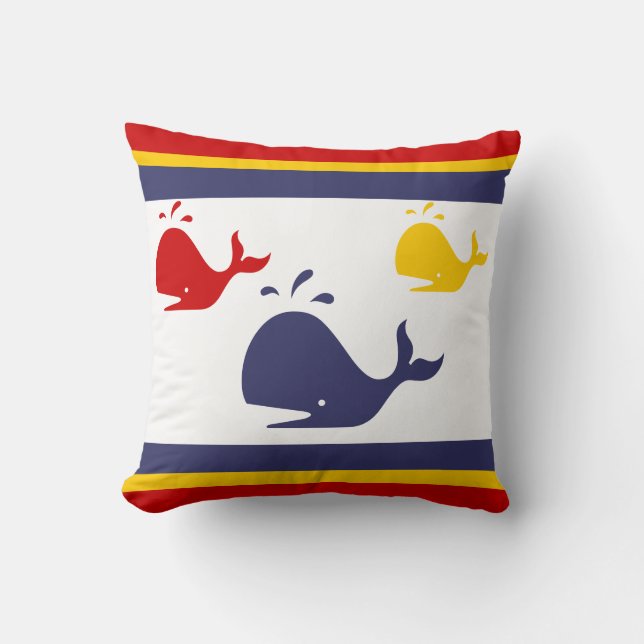 Coussin baleines bleues, jaunes et rouges de la marine sur (Recto)