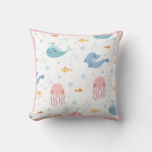 Coussin Baleines Dolphins Jellyfish Poisson rose Océan