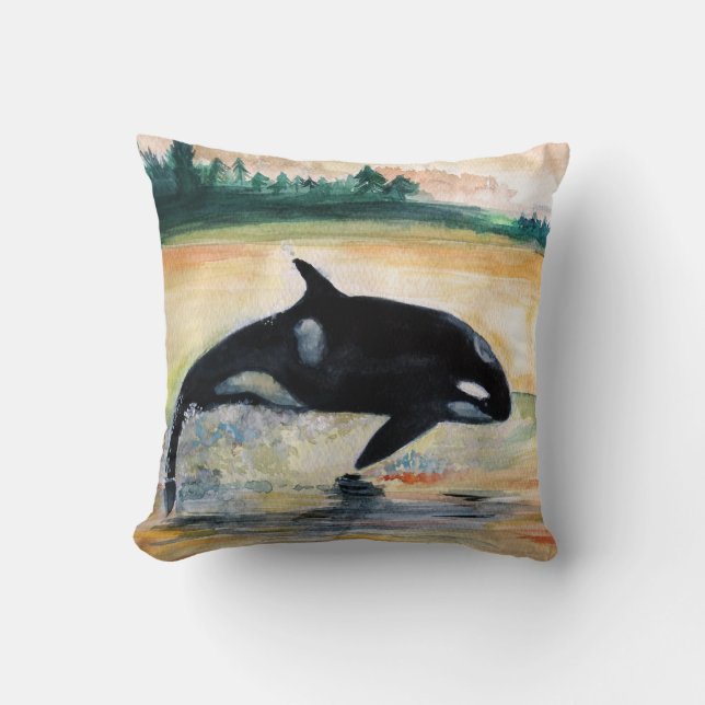 Coussin Baleines Saut Orca Throw Cushion 41 cm x 41 cm (Recto)