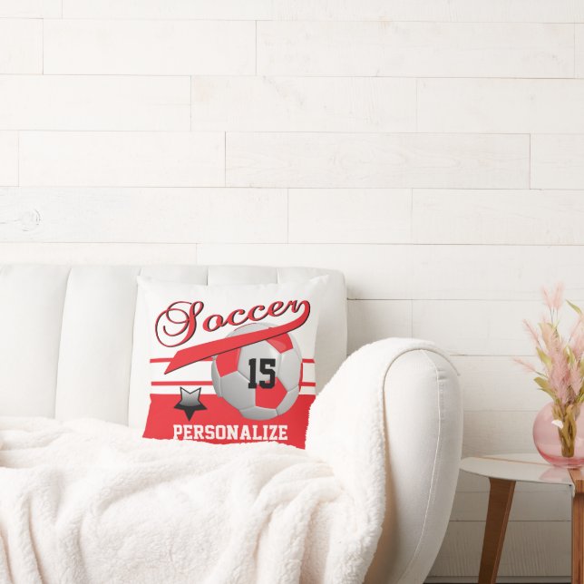 Coussin Balle de football étoile rouge | Nom et numéro do- (Canapé)