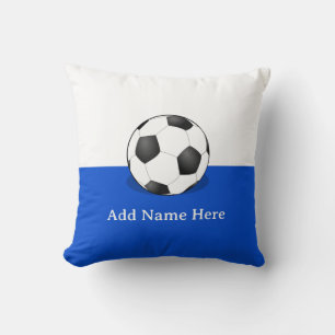 Coussin Balle de football sur Arrière - plan blanc et bleu