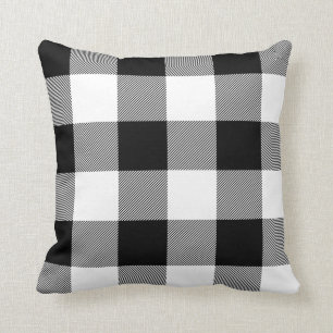Coussin Balle noir et blanc rustique à contrôle Plaid