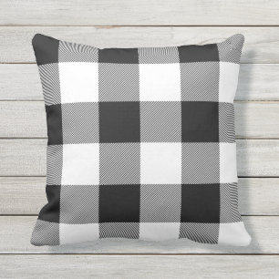 Coussin Balle noir et blanc rustique à contrôle Plaid