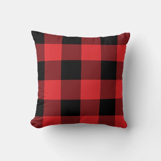 Coussin Balle rouge rustique et noir à chèque plaqué (Recto)
