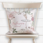 Coussin Ballerina au coeur Citation Parties scintillant ro<br><div class="desc">Un mignon coussin pour une petite fille ! Ce design présente une jolie ballerine de parties scintillant avec la citation "Ballerina au coeur" dans la jolie typographie de script ruban. Elle est entourée d'une couronne florale rose vif sur un arrière - plan rose vif. Très girly ! Copyright Anastasia Designs,...</div>