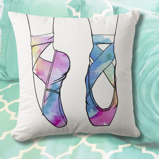 Coussin Ballerina Cute Ballet (Cute Watercolor Pointe Shoes Ballet Throw Pillow)