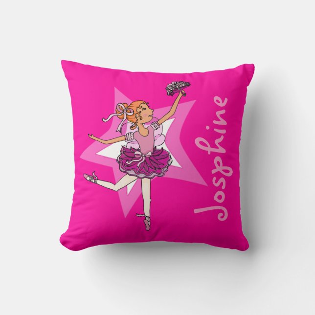 Coussin Ballerina rose fille cheveux rouges enfants "nommé (Recto)