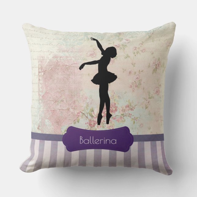 Coussin Ballerina Silhouette sur Elegant Motif Vintage (Recto)
