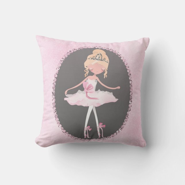 Coussin Ballerine de chambre de filles en rose et gris cou (Recto)