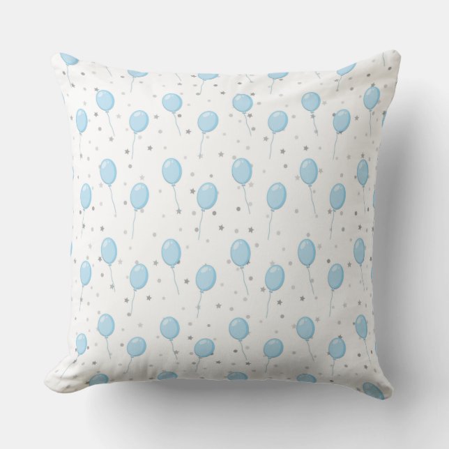 COUSSIN BALLES BLANCHES AVEC DES BALLOONS BÉBÉ BLEUS (Recto)