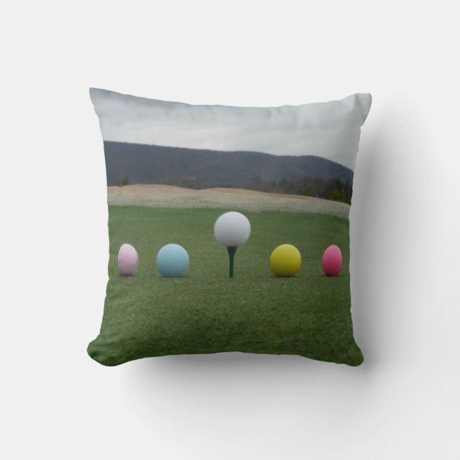 Coussin Balles de golf JAUNE, ROSE, BLEU ET BLANC (Recto)