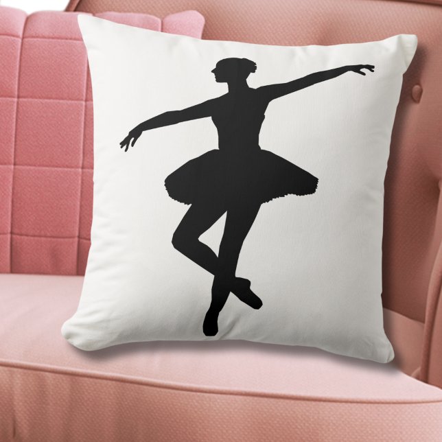 Coussin Ballet simple Ballerina noir blanc (Cute Black White Dancing Ballerina Ballet Throw Pillow)