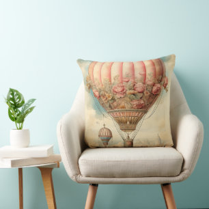 Coussin Ballon à air chaud vintage Steampunk Rose Floral