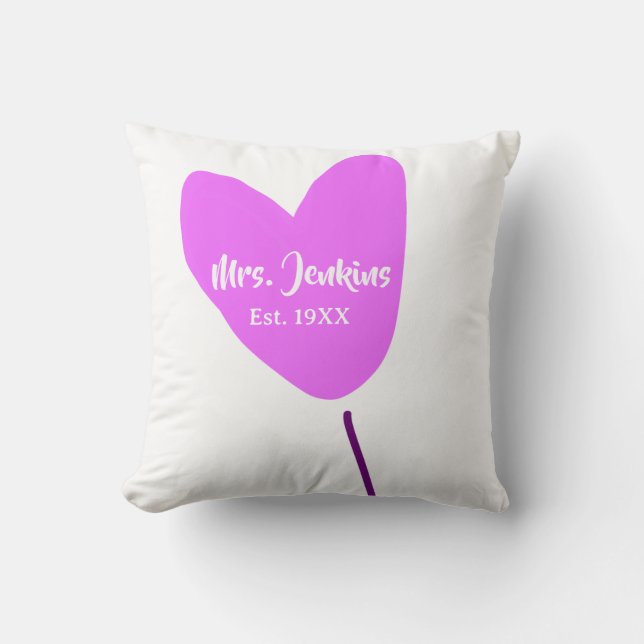 Coussin Ballon coeur rose Mme ajouter nom est. Ajouter ann (Recto)