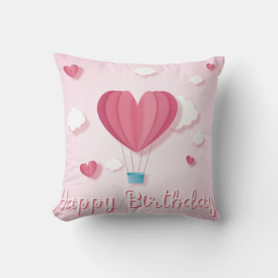 Coussin Ballon de coeur rose romantique Joyeux anniversair