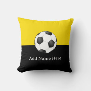 Coussin Ballon de football sur fond jaune et noir