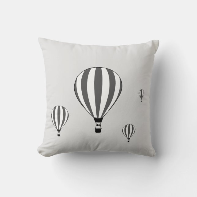 Coussin Ballons à air chaud gris et blancs sur argent (Recto)