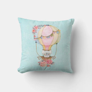 Coussin Ballons à air chaud mignon avec aquarelle à ours