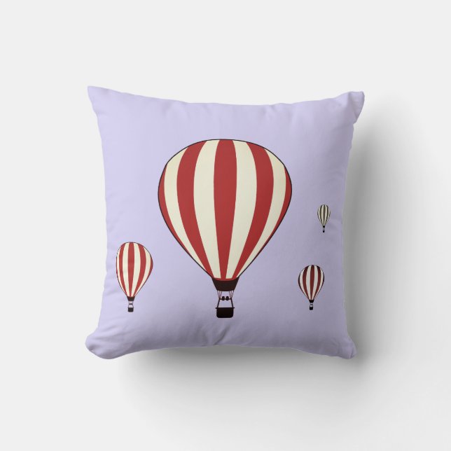Coussin Ballons à air chaud rouge et blanc sur bleu perven (Recto)