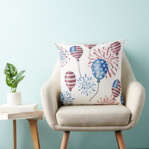 COUSSIN BALLONS AMÉRICAINS BLEU BLANC ROUGE PATRIOTIQUE