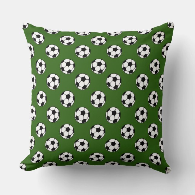 Coussin Ballons de soccer noir et blanc sur vert (Recto)