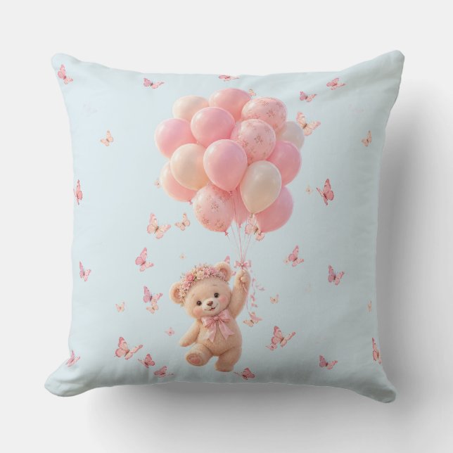 Coussin Ballons Papillons Ours en peluche  (Recto)