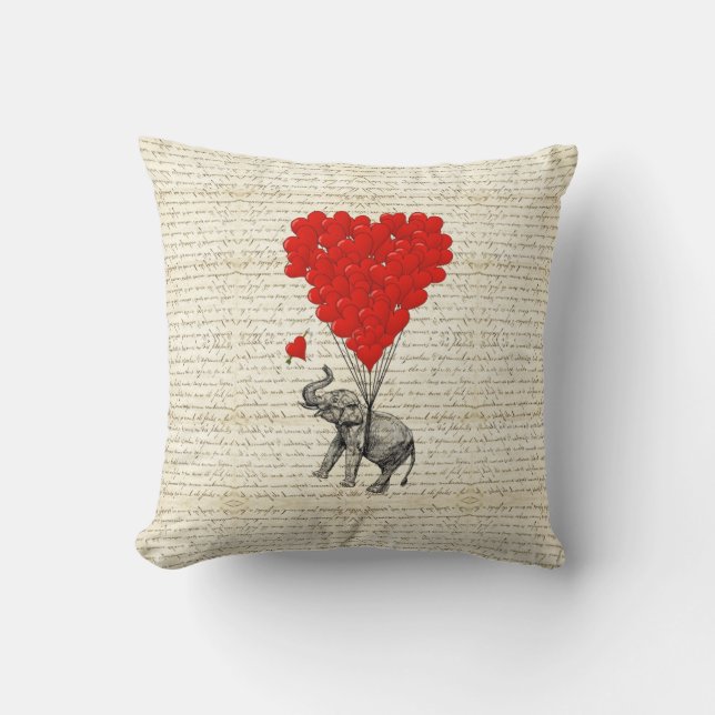 Coussin Ballons romantiques d'éléphant et de coeur (Recto)
