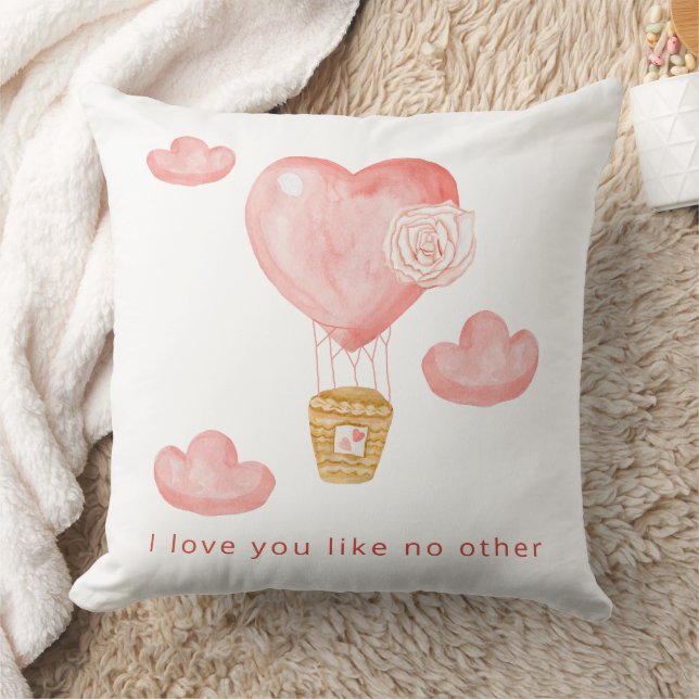 Coussin Balloon Heart Hot Air Valentine Photo personnalisé (Couverture)