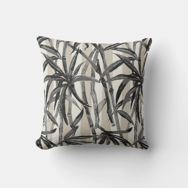 Coussin Bamboo Jungle Hawaiian Stripe - Noir et Taupe (Recto)