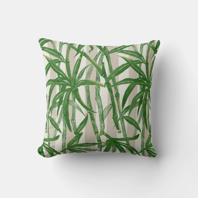 Coussin Bamboo Jungle Hawaiian Stripe - Vert et Taupe (Recto)
