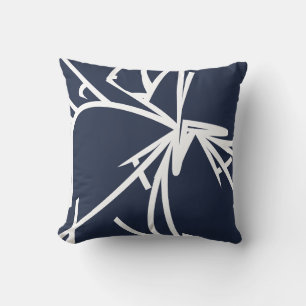 Coussin Bambou Abstrait bleu et blanc de la marine