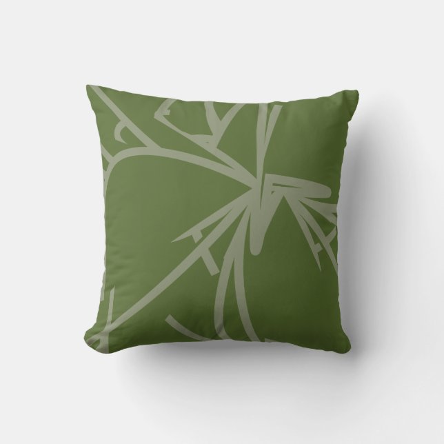 Coussin Bambou Abstrait vert olive (Recto)