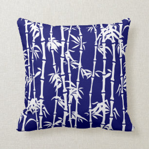 Coussin Bambou bleu marine, blanc personnalisé