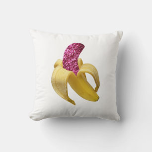 Coussin Banane en faux rose Parties scintillant semble dél