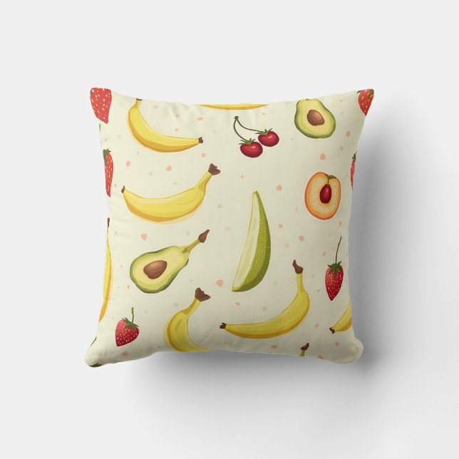 Coussin Banane, fraise, cerise, pêche, avocat motif (Verso)