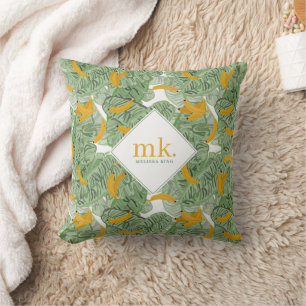 Coussin Banane tropicale moderne vert Motif Monogramme