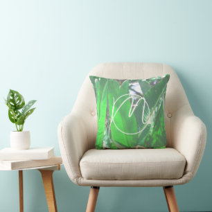 Coussin Banane verte plante feuille pastel monogramme