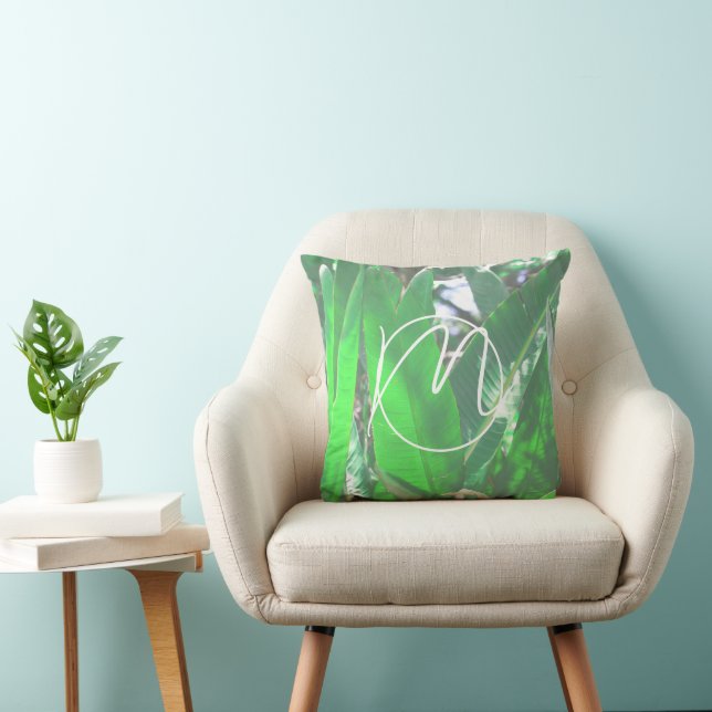 Coussin Banane verte plante feuille pastel monogramme (Chaise)