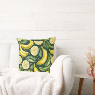 Coussin Bananes fraîches et tranches de citron Art aquarel