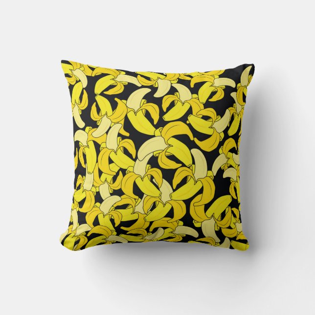 Coussin Bananes jaunes vintages : Arrière - plan noir (Recto)