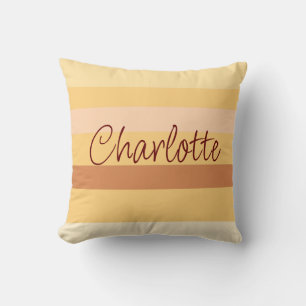 Coussin Bande beige et marron nom personnalisé